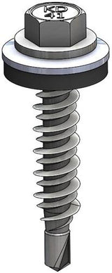 410 HiLo Zelfborende Schroef 6,3x38 - RVS SUS410 - Ring 16 mm - RAL6007 (Flessengroen)