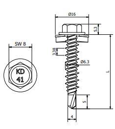 410 HiLo Zelfborende Schroef 6,3x38 - RVS SUS410 - Ring 19 mm - BLANK