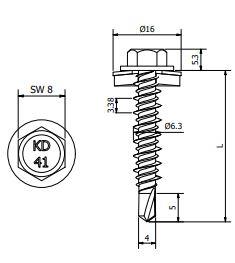 410 HiLo Zelfborende Schroef 6,3x38 - RVS SUS410 - Ring 16 mm - RAL9002 (Wit)