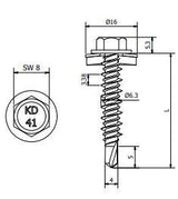 410 HiLo Zelfborende Schroef 6,3x38 - RVS SUS410 - Ring 16 mm - RAL9002 (Wit)