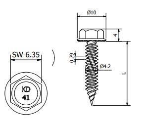 Zelfborende Schroef RVS 410 4,2x16 - RAL 7021 (Zwartgrijs) - Boorpunt #SP - Zeskantkop 1/4''