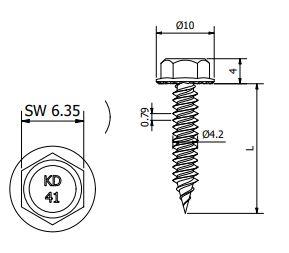 Zelfborende Schroef RVS 410 4,2x16 - RAL 7016 (Antracietgrijs) - Boorpunt #SP - Zeskantkop 1/4''