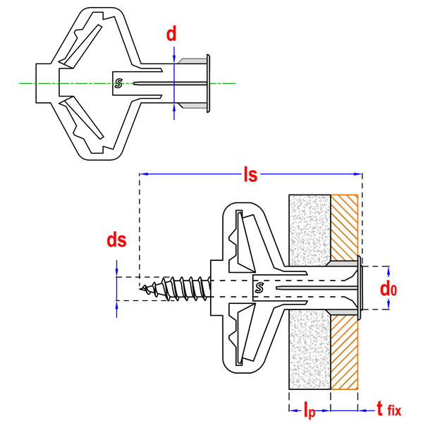 Hollewandplug 8x40mm met kraag - per 25 verpakt