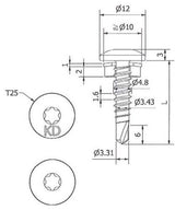 RVS Bi-metaal Boorschroef 4,8x20 mm met 10 mm Afdichtingsring - RAL6007 Dennengroen, Boorpunt #1