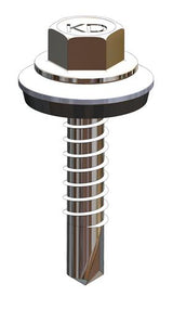 Boorschroef RVS A2 Bimetaal 4.8x25mm, Zeskante Kop, Boorpunt Type 2, Met Afdichtingsring 14mm