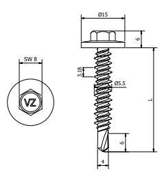 SS1 HiLo Schroef - 5,5 x 35 mm - #1 - Verzinkt met EPDM - RAL6003 Olijfgroen