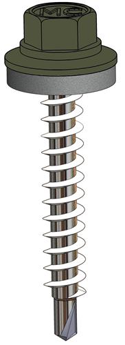 Farmerschroef van 4,8x35 - boorpunt 1 met kleur R6003 (Olijfgroen) en alu ring voor hout