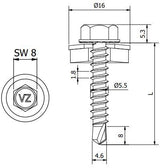 Zelfborende staal verzinkte schroef 5.5x32 met boorpunt #3 - Per 250 stuks