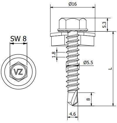 Zelfborende staal verzinkte schroef 5.5x32 met boorpunt #3 - Per 250 stuks