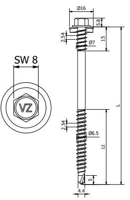 Sandwichpaneelschroef 7,0/6,5x75 mm - staal, Ruspert Silver met 16 mm afdichtingsring - RAL7016