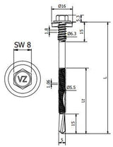 Sandwichpaneelschroef 6,3/5,5x175 mm - staal, Ruspert Silver met 16 mm afdichtingsring - boorpunt #5